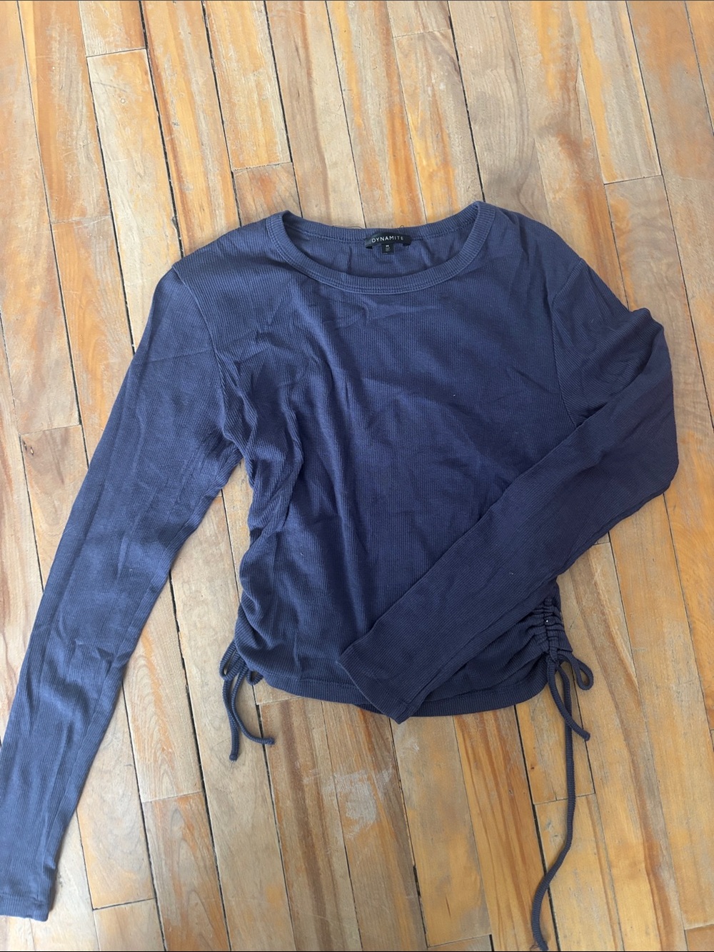 a new day Navy Ribbed Long-Sleeve Top with Side Drawstrings